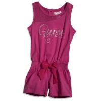 GUESS Kids Girls Little Girl Romper with Mesh Trim, VIOLET (3T) GUESS Kids Girls Little Girl Romper with Mesh Trim, VIOLET (3T)