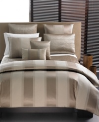 Allover luxury with a hint of opulence, the Wide Stripe Bronze duvet cover from Hotel Collection sets a tone of sophistication. Bold stripes of subtle metallics and warm neutrals bring an understated allure to your bedroom. Allover luxury with a hint of opulence, the Wide Stripe Bronze duvet cover from Hotel Collection sets a tone of sophistication. Bold stripes of subtle metallics and warm neutrals bring an understated allure to your bedroom.
