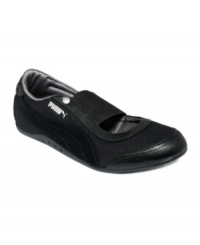 Sporty, yet feminine! This is what happens when you cross a ballet flat with a sneaker. The Sneakarina Ellipse by Puma has great arch support and a breathable, stretchy mesh upper. Sporty, yet feminine! This is what happens when you cross a ballet flat with a sneaker. The Sneakarina Ellipse by Puma has great arch support and a breathable, stretchy mesh upper.