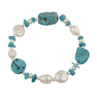 Sterling Silver Bead, Turquoise and Freshwater Cultured Pearl Bracelet, 7.5 Sterling Silver Bead, Turquoise and Freshwater Cultured Pearl Bracelet, 7.5