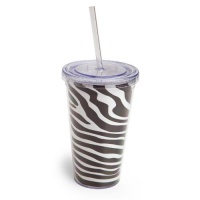 Cypress Home 17-Ounce Insulated Cup With Lid and Straw, Zebra