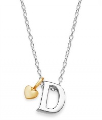 Sterling Silver and 14k Gold over Sterling Silver Necklace, 18 Inch D Initial and Removable Heart Charm Pendant Necklace Sterling Silver and 14k Gold over Sterling Silver Necklace, 18 Inch D Initial and Removable Heart Charm Pendant Necklace