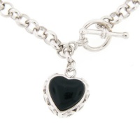 Meredith Leigh Sterling Silver Onyx Heart and Cubic Zirconia Bracelet Meredith Leigh Sterling Silver Onyx Heart and Cubic Zirconia Bracelet