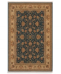 With bold style to support a more striking décor, this Karastan rug combines a timely color palette with classic design. Set on rich Prussian blue, the intricate flower-and-vine pattern pops with accents of terra cotta, hemp and jute. Masterfully placed striations add textural interest. With bold style to support a more striking décor, this Karastan rug combines a timely color palette with classic design. Set on rich Prussian blue, the intricate flower-and-vine pattern pops with accents of terra cotta, hemp and jute. Masterfully placed striations add textural interest.