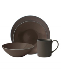 Less is more. Make a big statement with the minimalist shapes and warm clay color of Nature's Canvas place settings by Wedgwood. Durable stoneware with turquoise trim and a half-glazed, half-matte finish boasts cool, modern appeal.