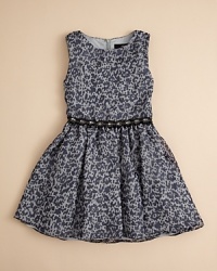 Leopard tops our list of kiddie trends, and this cute chiffon dress wears it well, adding tulle trim with gem appliques at the waist. Leopard tops our list of kiddie trends, and this cute chiffon dress wears it well, adding tulle trim with gem appliques at the waist.