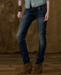 Denim & Supply Ralph Lauren's timeworn pattern updates a sleek skinny jean, rendered in faded and whiskered premium Japanese denim for modern downtown style. Denim & Supply Ralph Lauren's timeworn pattern updates a sleek skinny jean, rendered in faded and whiskered premium Japanese denim for modern downtown style.