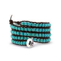 Bling Jewelry Stackable Blue Turquoise Beads Brown Leather Wrap Bracelet Bling Jewelry Stackable Blue Turquoise Beads Brown Leather Wrap Bracelet