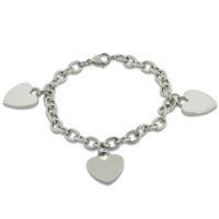 Ladies Dangling Triple Heart Charm Bracelet In Stainless Steel Ladies Dangling Triple Heart Charm Bracelet In Stainless Steel