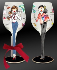 Bottom's Up 15-Ounce Shaping Our Future Handpainted Wine Glass Bottom's Up 15-Ounce Shaping Our Future Handpainted Wine Glass