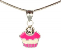 18 Inch .925 Sterling Silver Pink and White Jeweled Cupcake Children's Pendant Necklace 18 Inch .925 Sterling Silver Pink and White Jeweled Cupcake Children's Pendant Necklace