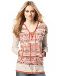 Chill-lax in American Rag's super-comfy hoodie! Featuring an intricate intarsia design, this sweater is the one you'll want on nippy, laid-back days. Chill-lax in American Rag's super-comfy hoodie! Featuring an intricate intarsia design, this sweater is the one you'll want on nippy, laid-back days.