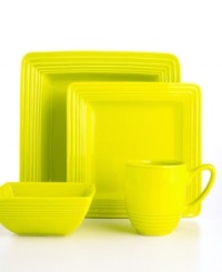 Brighten up. Laurie Gates paints place settings in radiant chartreuse to snap everyone around your table to attention. From the Dekko collection of dinnerware, the dishes have modern shapes that look extra sharp, with defined edges and a glossy finish. Brighten up. Laurie Gates paints place settings in radiant chartreuse to snap everyone around your table to attention. From the Dekko collection of dinnerware, the dishes have modern shapes that look extra sharp, with defined edges and a glossy finish.