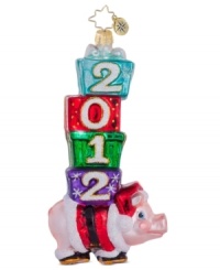 What a ham. Wearing a Santa suit and shoes, this jolly pig ornament mixes country charm and holiday whimsy in mouth-blown, hand-painted glass. From Christopher Radko. What a ham. Wearing a Santa suit and shoes, this jolly pig ornament mixes country charm and holiday whimsy in mouth-blown, hand-painted glass. From Christopher Radko.