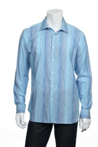 Alfani Red Men's Light Blue Vertical Striped Button Down Shirt Alfani Red Men's Light Blue Vertical Striped Button Down Shirt