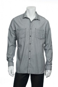 Alfani Red Men's Gray Micro Vertical Striped Button Down Shirt Alfani Red Men's Gray Micro Vertical Striped Button Down Shirt