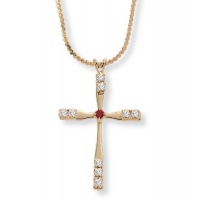 Simulated Birthstone Cross Pendant and Necklace in Yellow Gold Tone 18- July- Simulated Ruby Simulated Birthstone Cross Pendant and Necklace in Yellow Gold Tone 18- July- Simulated Ruby