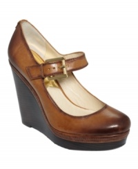 Thanks to the worn-in toe and dark wedge, the Mary Jane style of MICHAEL Michael Kors' Jaedon platform wedges is decidedly feminine without being too overwhelming girly. Thanks to the worn-in toe and dark wedge, the Mary Jane style of MICHAEL Michael Kors' Jaedon platform wedges is decidedly feminine without being too overwhelming girly.
