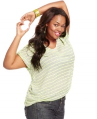 You'll totally heart Soprano's striped plus size tee-- it's a perfect match with jeans! You'll totally heart Soprano's striped plus size tee-- it's a perfect match with jeans!