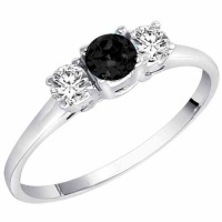 14K Gold Round 3 Stone Black Diamond & White Diamond Ring (1/2 ctw) 14K Gold Round 3 Stone Black Diamond & White Diamond Ring (1/2 ctw)