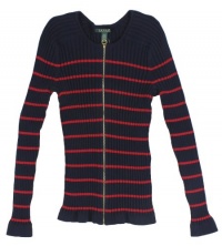 Lauren Ralph Lauren Women's Striped Cotton Zip Cardigan Sweater Lauren Ralph Lauren Women's Striped Cotton Zip Cardigan Sweater