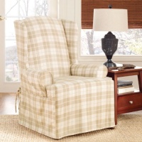 Sure Fit Soft Suede Plaid Wing with Cotton Duck Slipcover, Cocoa Sure Fit Soft Suede Plaid Wing with Cotton Duck Slipcover, Cocoa