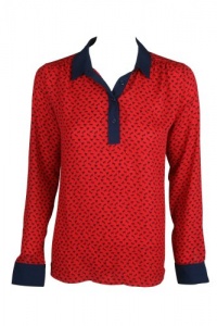 Free People Womens Red Combo Collared Long Sleeve Animal Top XS Free People Womens Red Combo Collared Long Sleeve Animal Top XS