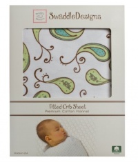 SwaddleDesigns Cotton Flannel Paisleys Fitted Crib Sheet, KiwI SwaddleDesigns Cotton Flannel Paisleys Fitted Crib Sheet, KiwI