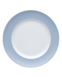 Rosenthal's Sunny Day salad plates shine on casual tables with sky-blue accents in dishwasher-safe porcelain. Rosenthal's Sunny Day salad plates shine on casual tables with sky-blue accents in dishwasher-safe porcelain.