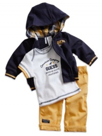 GUESS Kids Boys Newborn Zip Hoodie, Tee and Pants Set (0, NAVY (3/6M)