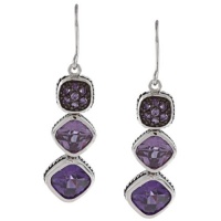 Sterling Silver Graduating Amethyst CZ Dangling Earrings Sterling Silver Graduating Amethyst CZ Dangling Earrings