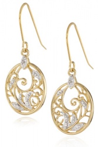 Yellow Gold Plated Sterling Silver Diamond Accent Floral Dangle Earrings Yellow Gold Plated Sterling Silver Diamond Accent Floral Dangle Earrings