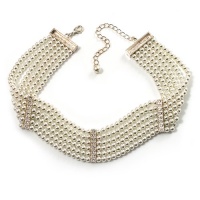 6-Strand Faux Pearl Bridal Diamante Choker Necklace (Silver Plated Metal) 6-Strand Faux Pearl Bridal Diamante Choker Necklace (Silver Plated Metal)