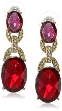 Anne Klein Estate Gold-Tone, Ruby Red and Pave Double Drop Earrings