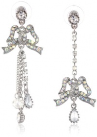 Betsey Johnson Stone & Pearl Crystal Bow Mismatch Drop Earrings