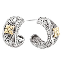 925 Silver Filigree Flower Scroll Earrings with 18k Gold Accents 925 Silver Filigree Flower Scroll Earrings with 18k Gold Accents