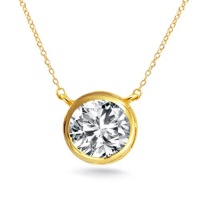 14KT Gold Solitaire CZ Pendant Necklace - 925 Sterling Silver Round 6mm Cubic Zirconia, Perfect Gift