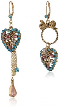 Betsey Johnson Hanging Hearts Boost Crystal and Faux Pearl Heart Mismatch Drop Earrings