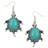 Stunning Turquoise Gem and Crystals Turtle Charm Dangle Earrings Silver Rhodium Plated Stunning Turquoise Gem and Crystals Turtle Charm Dangle Earrings Silver Rhodium Plated