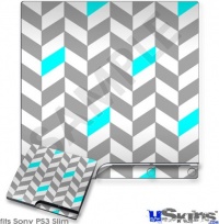 Sony PS3 Slim Decal Style Skin - Chevrons Gray And Aqua Sony PS3 Slim Decal Style Skin - Chevrons Gray And Aqua