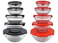 Imperial 10 Pcs Glass Nested Dipping or Storage Bowls with Black and Red Lids - 2 Pack Imperial 10 Pcs Glass Nested Dipping or Storage Bowls with Black and Red Lids - 2 Pack
