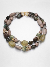 From the Elements Siyabona Collection. Two beautiful rows of labradorite, tourmaline, green opal, green gold quartz and resin beads detailed with Swarovski crystal accented separators. Goldtone and rhodium-plated Swarovski crystalsLabradorite, tourmaline, green opal, green gold quartzResinLength, about 18.518k goldplated hook closureMade in USA From the Elements Siyabona Collection. Two beautiful rows of labradorite, tourmaline, green opal, green gold quartz and resin beads detailed with Swarovski crystal accented separators. Goldtone and rhodium-plated Swarovski crystalsLabradorite, tourmaline, green opal, green gold quartzResinLength, about 18.518k goldplated hook closureMade in USA