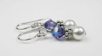 Damali Sterling Silver December Tanzanite Swarovski Crystal and Freshwater Pearl Earrings - 1 Inch