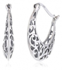 Sterling Silver Bali-Inspired Filigree Round Hoop Earrings Sterling Silver Bali-Inspired Filigree Round Hoop Earrings