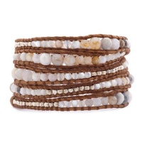 Chan Luu African Opal Graduated Wrap Bracelet with Sterling Silver Nuggets on Natural Brown Leather Chan Luu African Opal Graduated Wrap Bracelet with Sterling Silver Nuggets on Natural Brown Leather