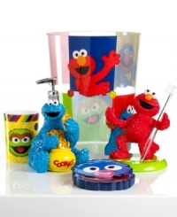 B is for bath time! Decorating the bath is as easy as 123 with this classic Sesame Street Retro trash can. Elmo, Cookie Monster and the whole gang all in bright hues make this a must-have for kids.