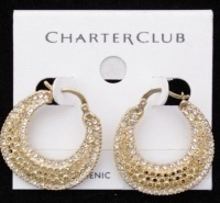 Charter Club Earrings, Gold-Tone Filagree Pave Crystal Hoop Earrings Charter Club Earrings, Gold-Tone Filagree Pave Crystal Hoop Earrings