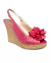 A peep-toe that's fun and fresh all at once! CL by Laundry's Ilena2 slingback wedges are perfect for a peek at your pretty pedicure and feature a cork heel and flirty rosette detail in front. A peep-toe that's fun and fresh all at once! CL by Laundry's Ilena2 slingback wedges are perfect for a peek at your pretty pedicure and feature a cork heel and flirty rosette detail in front.