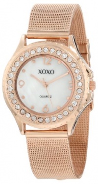 XOXO Women's XO5553 Rosegold-Tone Mesh Bracelet Rhinestones Accent Watch