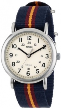 Timex Unisex T2P2349J Weekender Blue and Maroon Stripe Nylon Strap Watch Timex Unisex T2P2349J Weekender Blue and Maroon Stripe Nylon Strap Watch